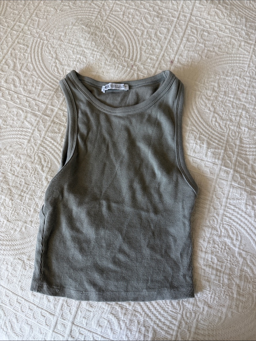 Zara Olive Ribbed Tank Top - Women's Sleeveless Tee